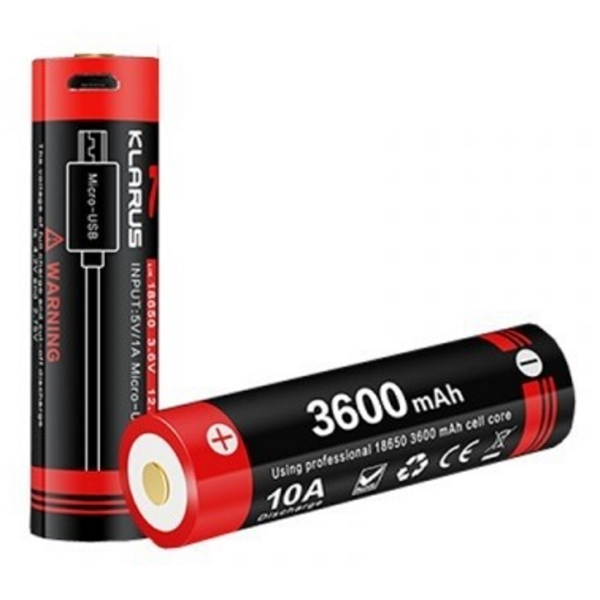 KLARUS Battery 3.6v 18650 3600MAH with usb mini port easy charge direct KL18GT36UR
